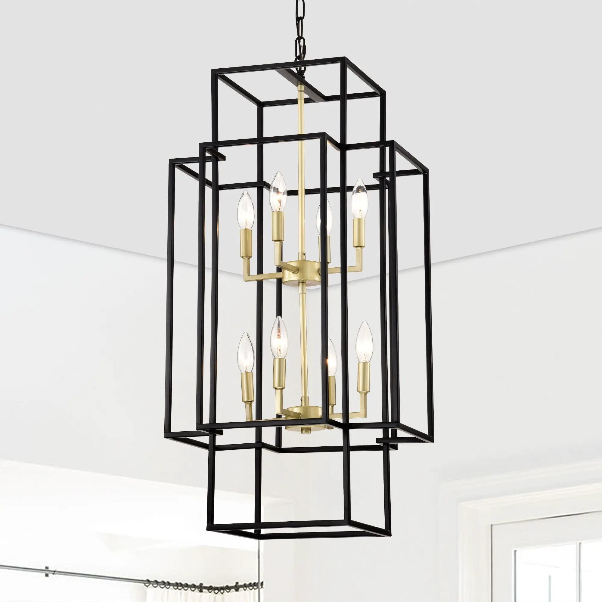 8 Light Lantern Chandelier Lighting, Entryway Chandeliers For High Ceilings, Chandeliers For Dining Room, Foyer, Entry, Staircase, Hallway, Height Adjustable (E12 Bulbs Not Included) by HouseOfZazla