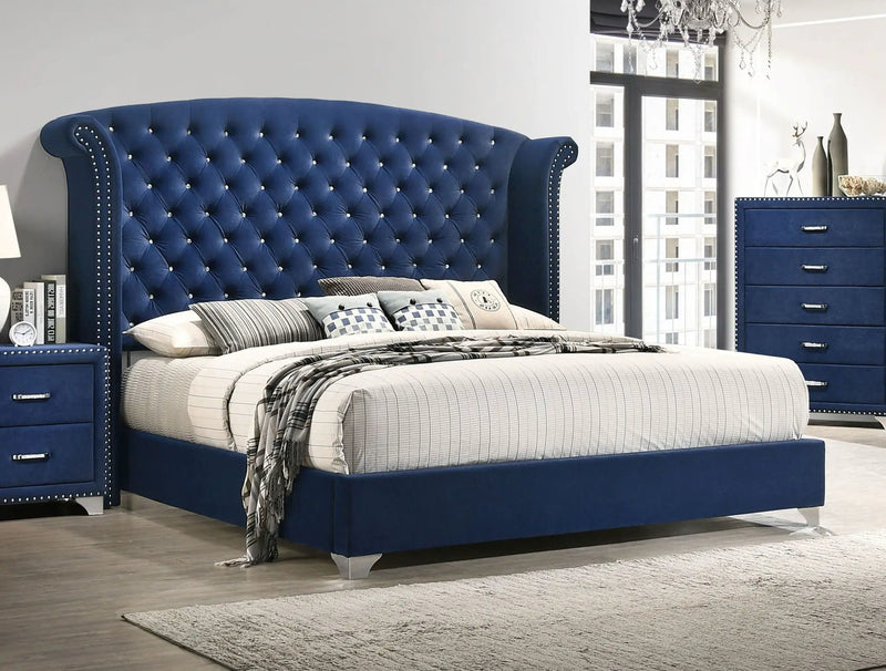 Melody Upholstered Queen Wingback Bed Pacific Blue by Unique Piece Furniture