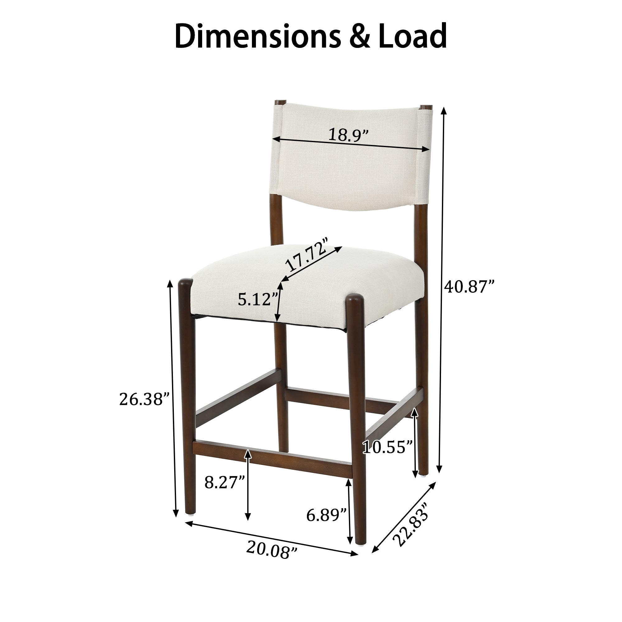 26.4" Solid Wood Counter Height Barstools, Modern Bar Stools Set of 2 by HouseOfZazla