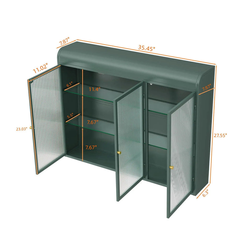 Arched Wall Mounted Cabinet, 3 Door Storage For Kitchen - Dark Green by Unique Piece Furniture