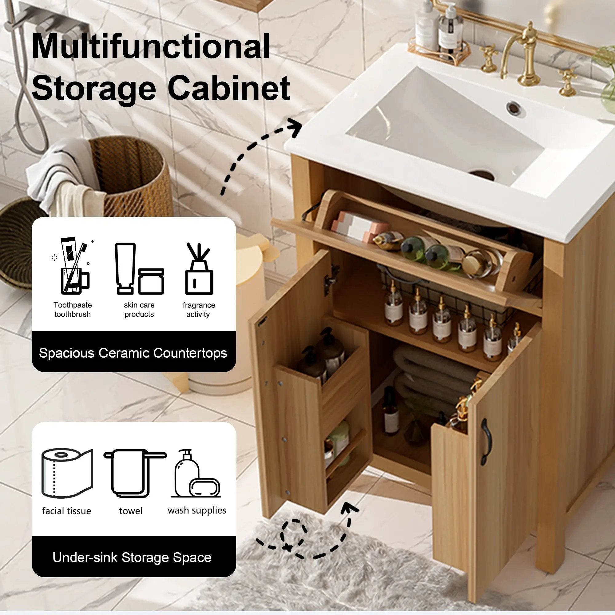 24" Bathroom Vanity with Solid Wood Frame by HouseOfZazla