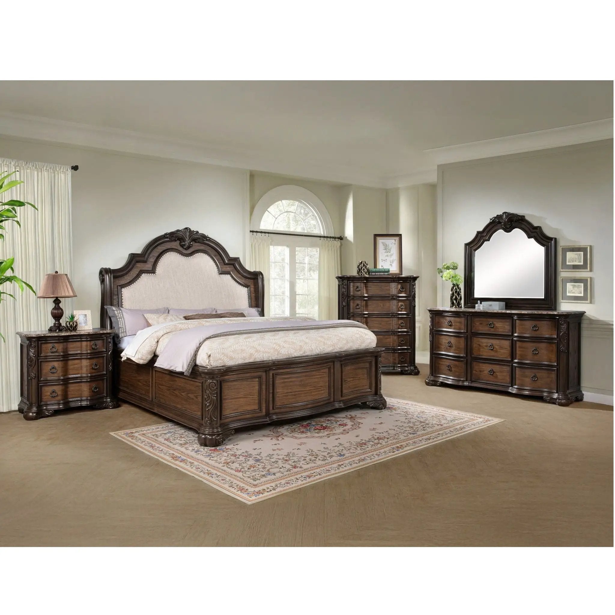 Traditional Style Upholstered Headboard Panel Bed by Unique Piece Furniture