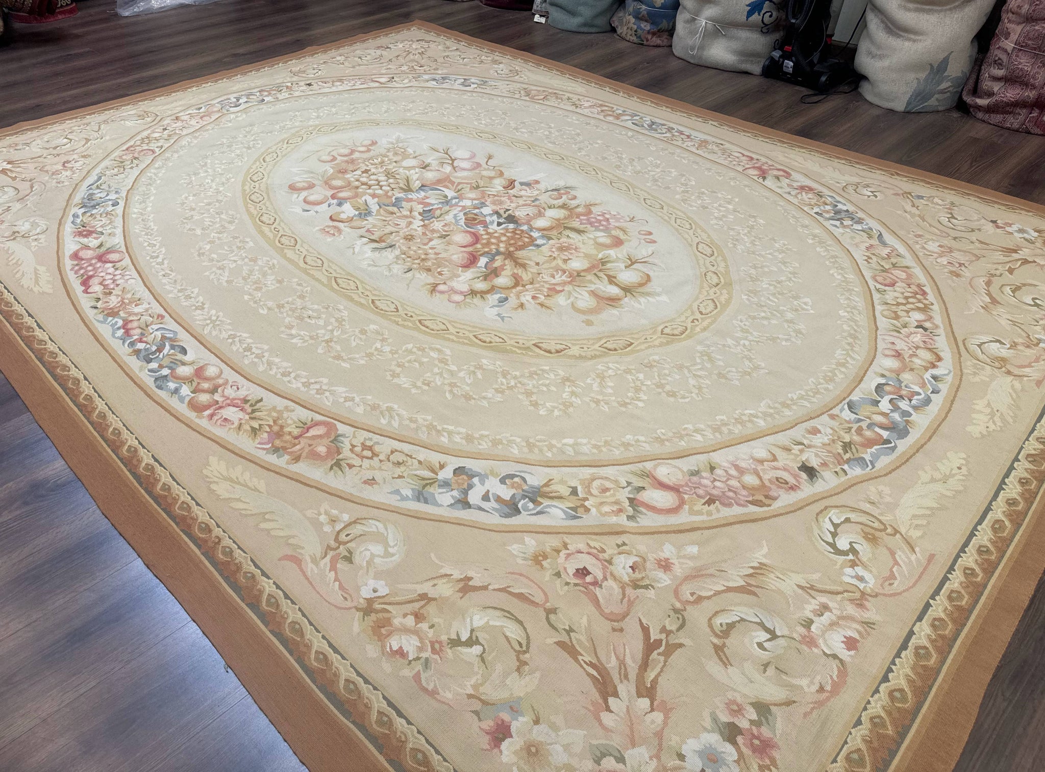 Aubusson Rug 9x12, French European Design, Floral, Elegant by Jewel Rugs