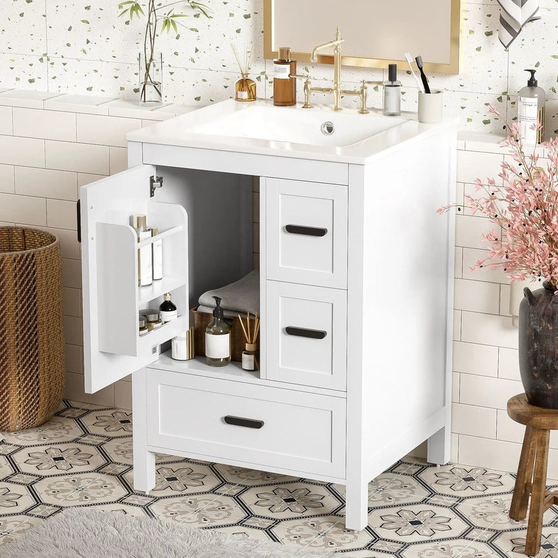 Bathroom Vanity With Sink, Soft-Close Doors, Double-Layer Shelf And 3 Drawers by Unique Piece Furniture