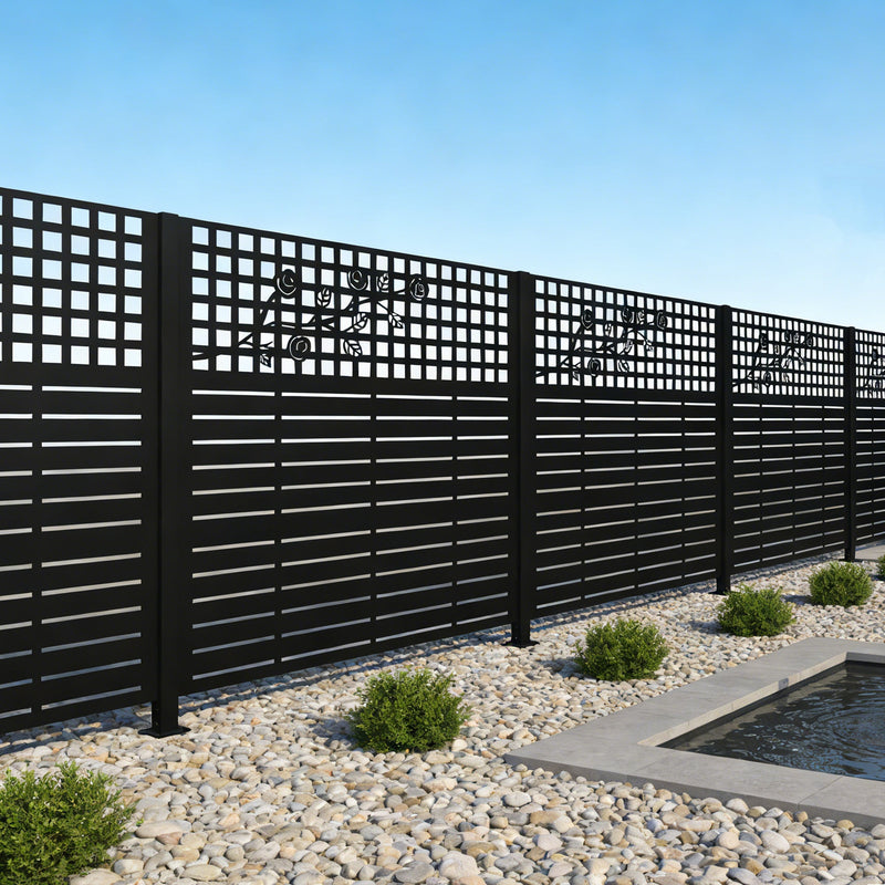 W48" x H47.3" Metal Privacy Screen with Rose Design by HouseOfZazla