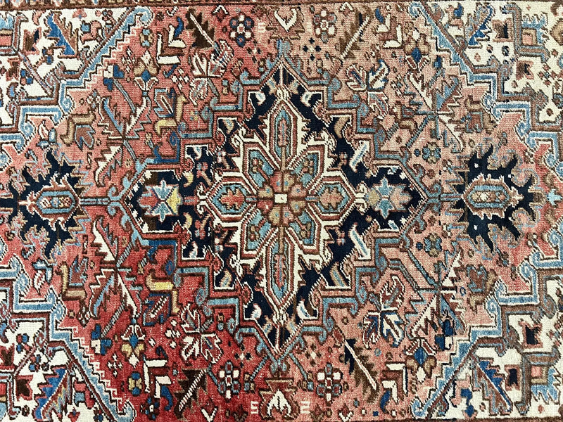 Antique Persian Heriz Rug 6x8, Geometric Medallion, 1920s Oriental Carpet, Handmade Wool Rug by Jewel Rugs