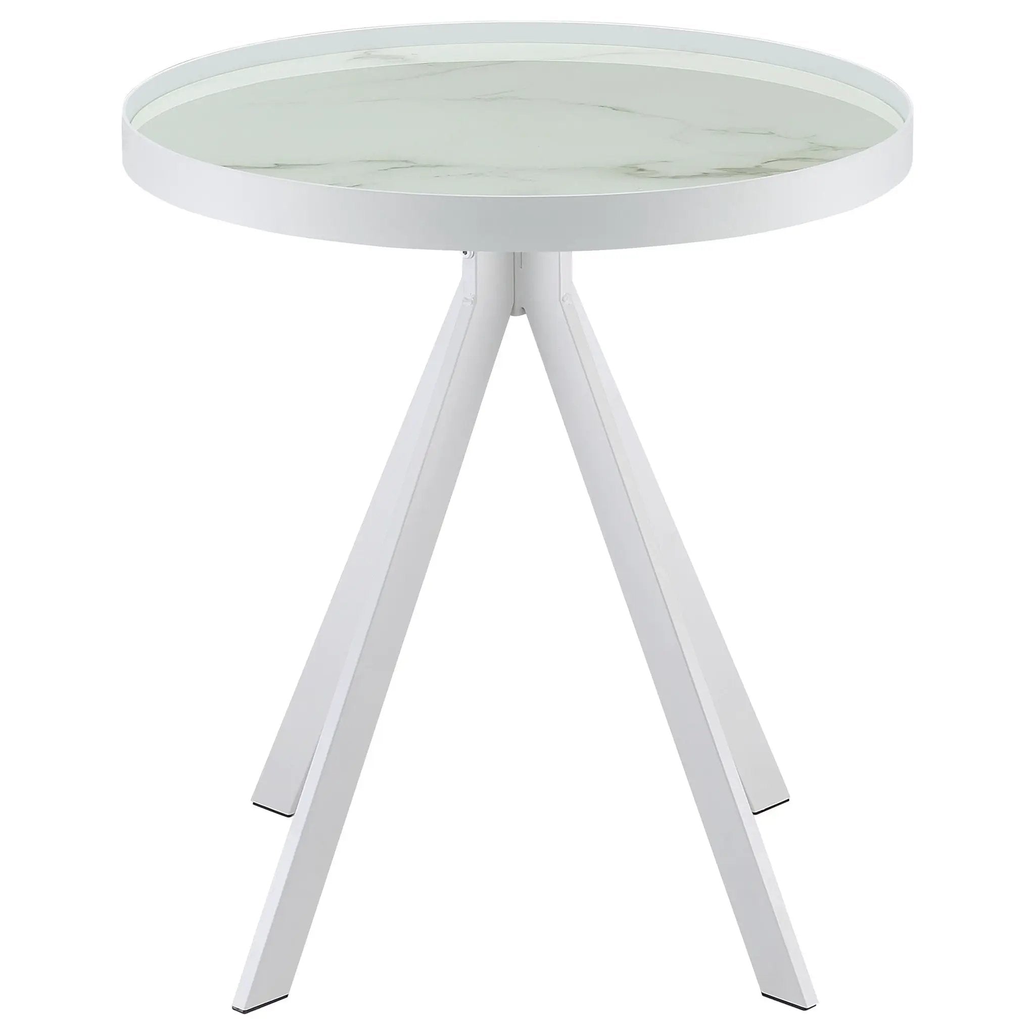 Briggs Round Marble Printed Glass Top End Side Table White by Unique Piece Furniture