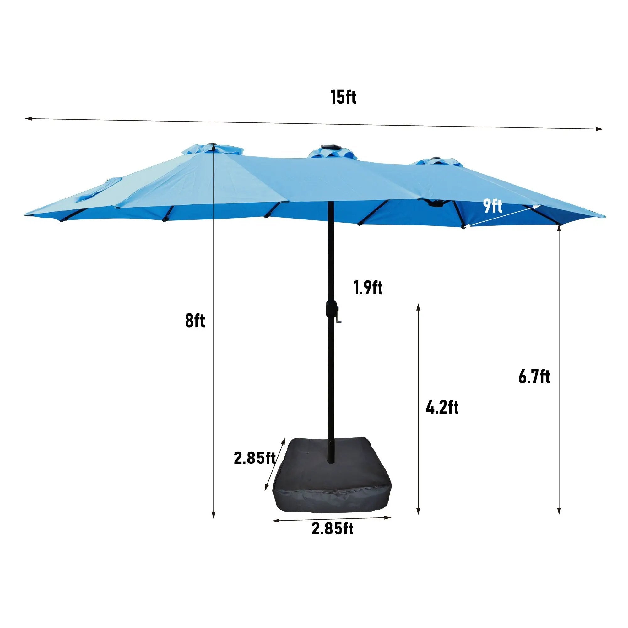 Double- Sided Outdoor Market Umbrella With Lights And Base by Unique Piece Furniture