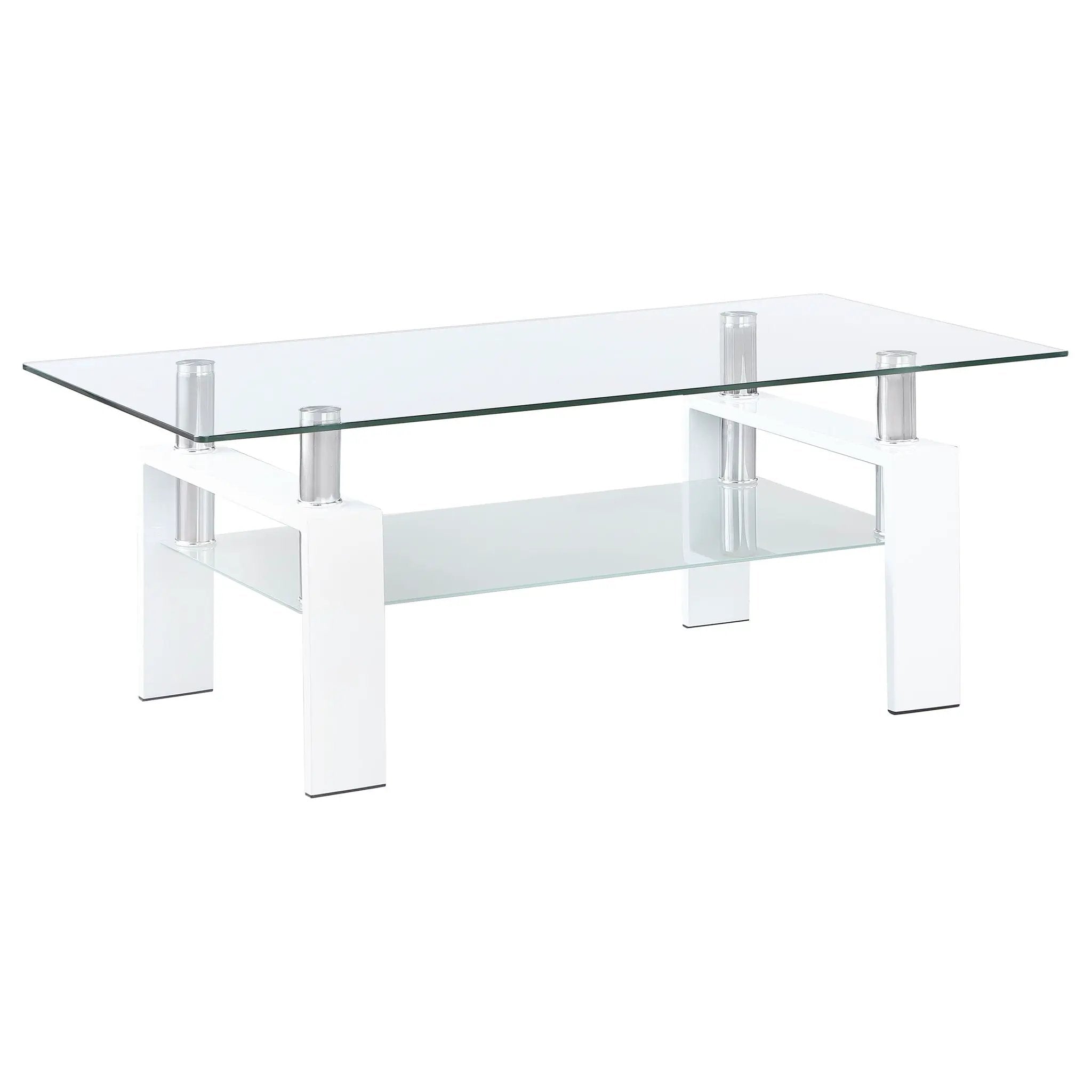Dyer 1-shelf Rectangular Glass Top Coffee Table White by Unique Piece Furniture