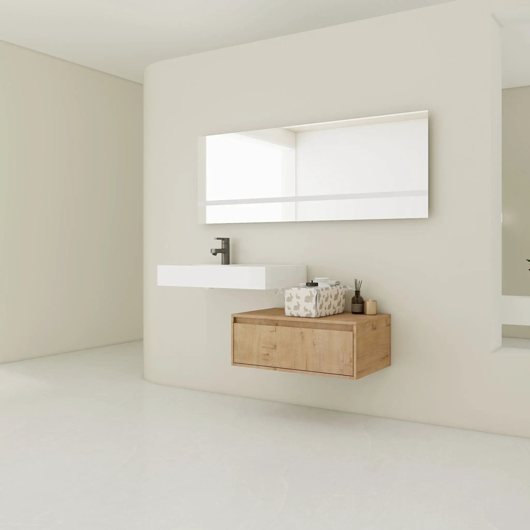 Modern Wall Mounted Bathroom Vanity With Resin Sink And Soft Close Drawer In Imitative - Imitative Oak by HouseOfZazla