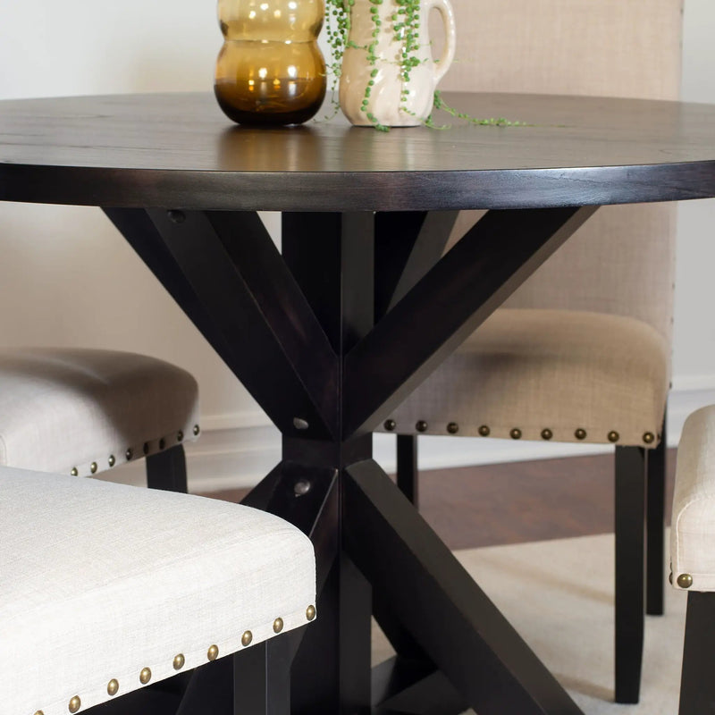 Mytzi - 5 Piece Dining Set, Cross-Buck Dining Table With 4 Stylish Chairs - Black / Beige by Unique Piece Furniture