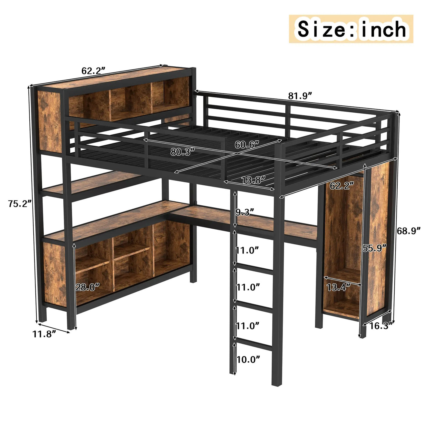 Metal Loft Bed with Wardrobe and L-Shaped Desk by HouseOfZazla