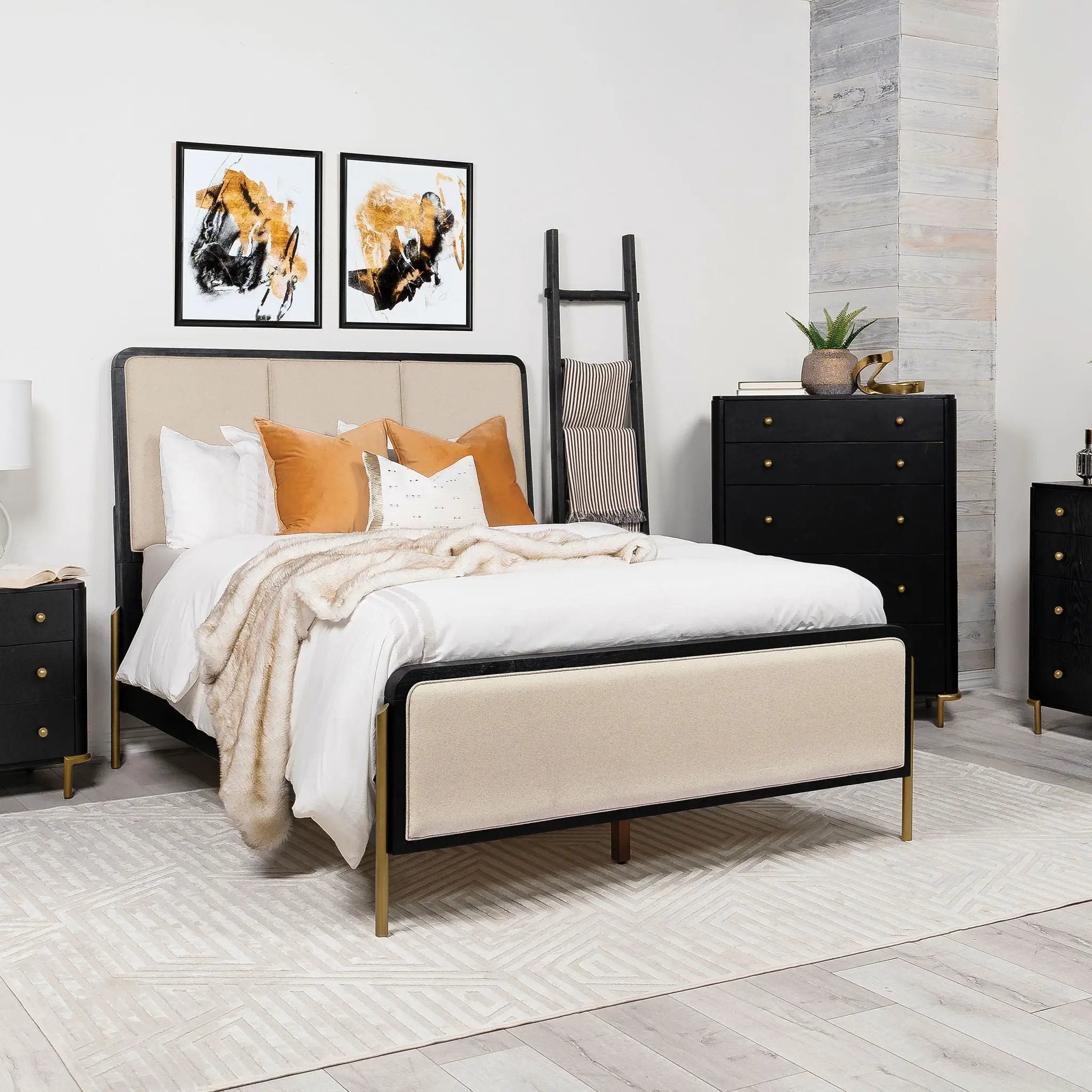 Arini 56-inch Eastern King Panel Bed Cream and Black by Unique Piece Furniture