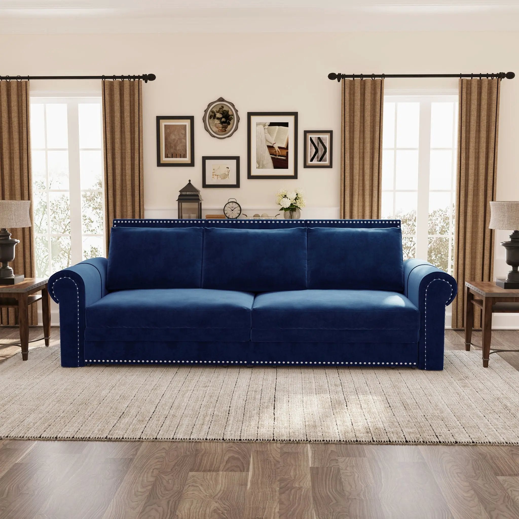 3 In 1 Convertible Sleeper Sofa With Nailhead Trim & Rolled Arm by HouseOfZazla