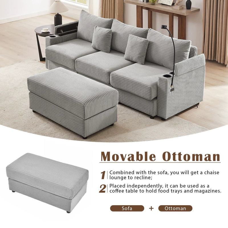 Modern Style Loveseat Sofa Sectional Sofa Couch With Storage Space, A Movable Ottoman, Two USB Ports, Two Cup Holders, A Phone Holder For Living Room by HouseOfZazla