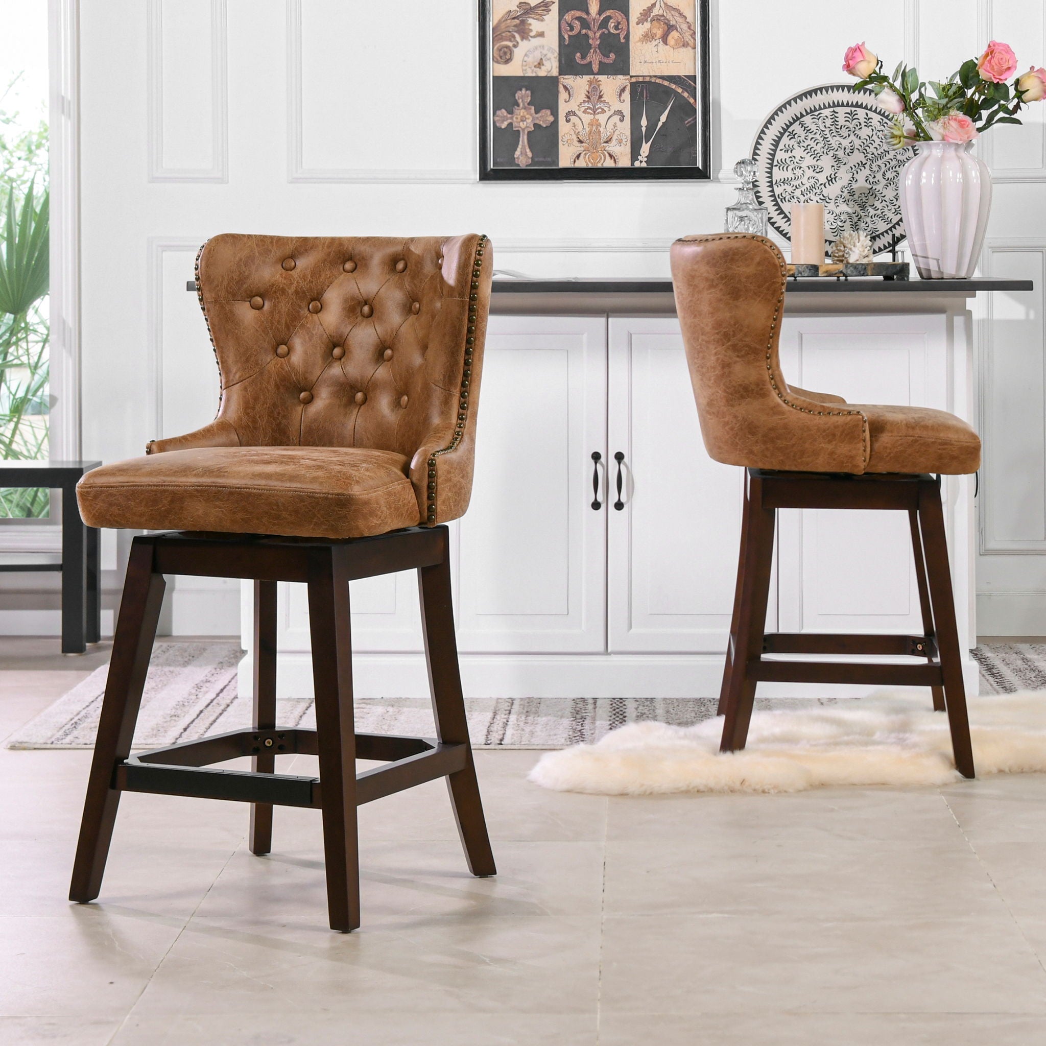 Holmes - Tufted High Back 360 Swivel Counter Height Barstool by HouseOfZazla