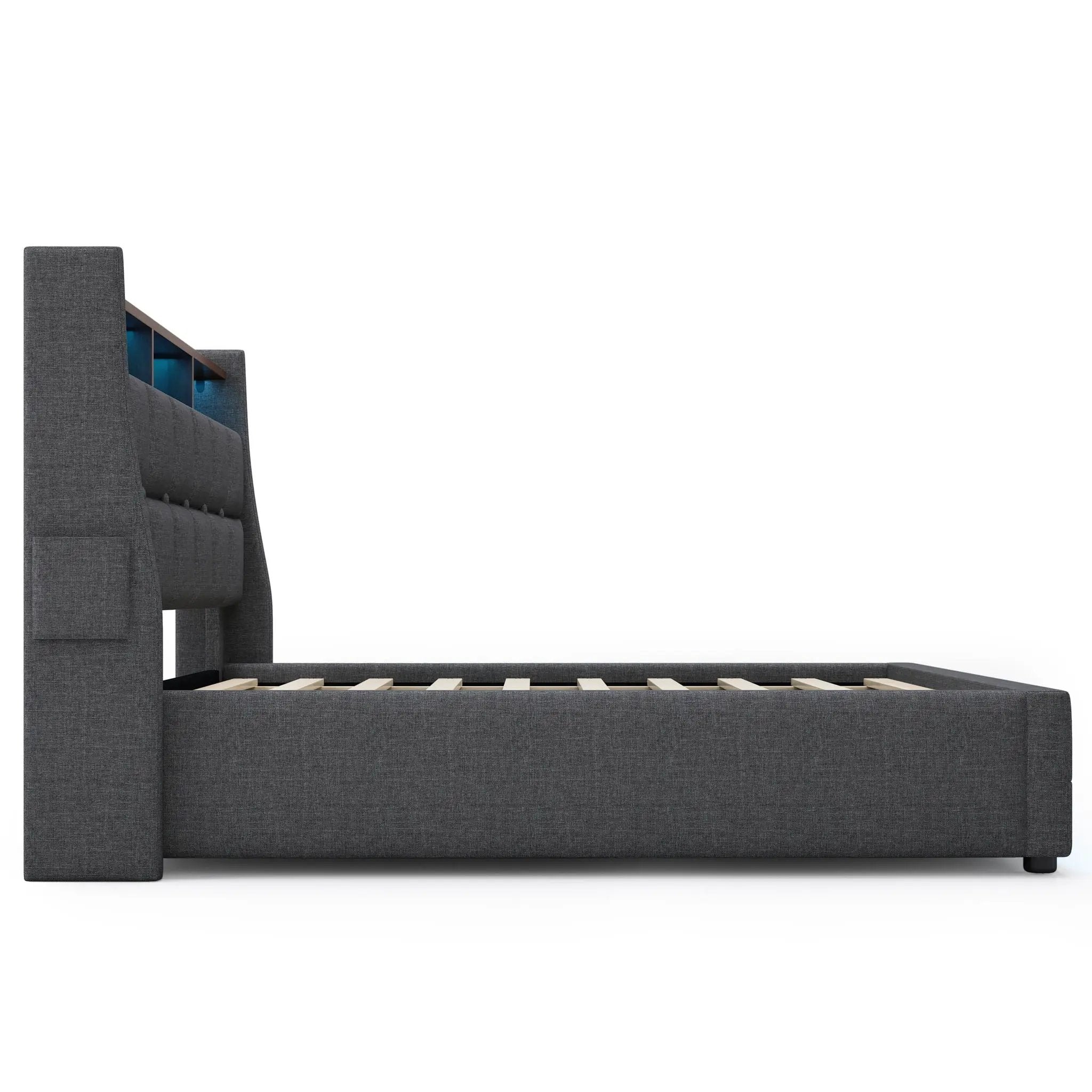 Upholstered Platform Bed With A Hydraulic Storage System, LED And USB Charging (Without Mattress) by HouseOfZazla