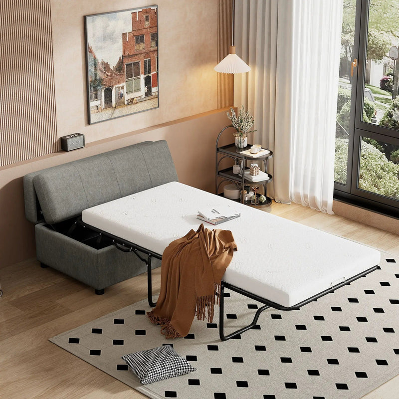 Twin Size Folding Ottoman Sleeper Bed With Mattress Convertible Guest Bed by HouseOfZazla