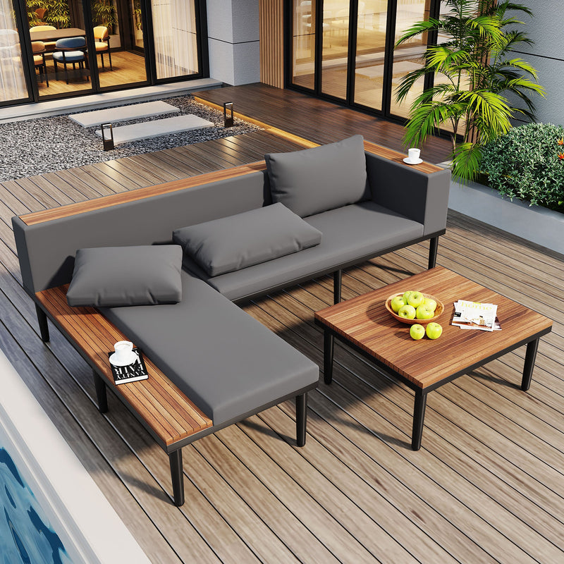 Luxury L-Shaped Acacia Wood Outdoor Sectional Sofa Set by HouseOfZazla