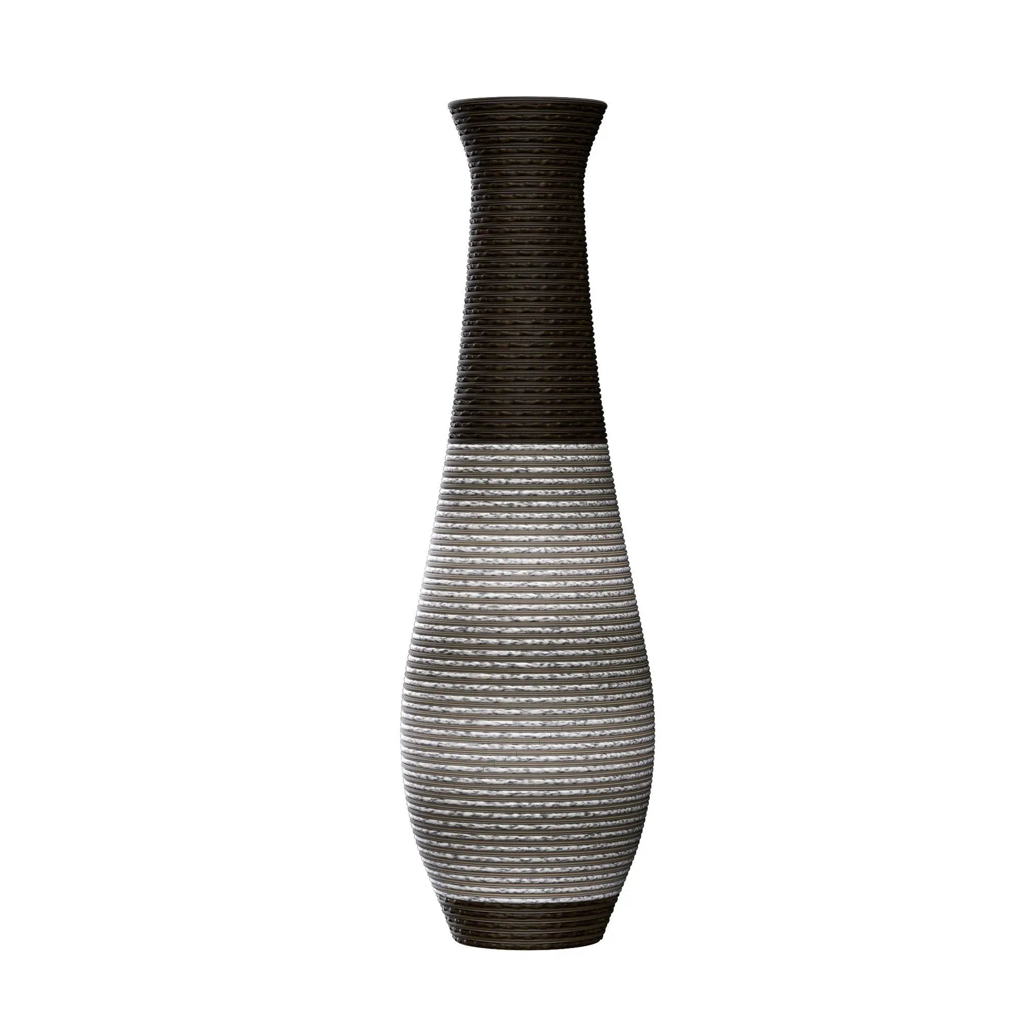 Tall Standing Designer Floor Vase Durable Artificial Rattan Elegant 2 Tone Finish Ideal Decor Accent For Living Room, Bedroom, Entryway Stylish Home Decor Statement Piece - Black / Gray by Unique Piece Furniture