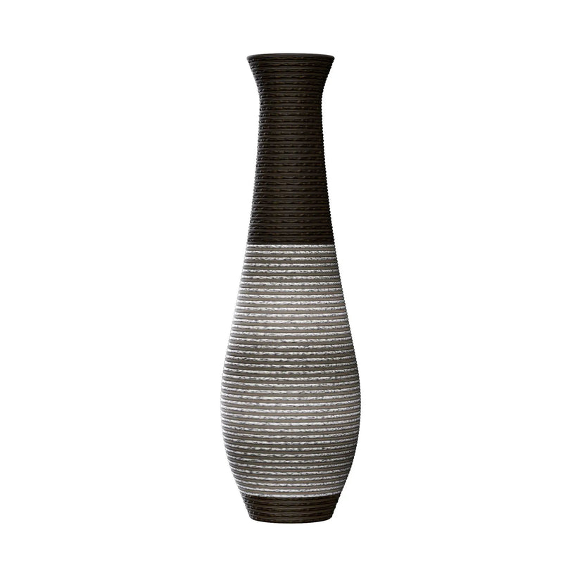 Tall Standing Designer Floor Vase Durable Artificial Rattan Elegant 2 Tone Finish Ideal Decor Accent For Living Room, Bedroom, Entryway Stylish Home Decor Statement Piece - Black / Gray by Unique Piece Furniture
