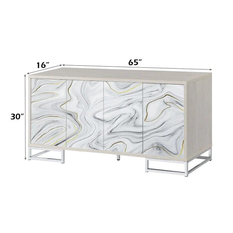 Panos - Console Cabinet - White Marble Print & Chrome by Unique Piece Furniture