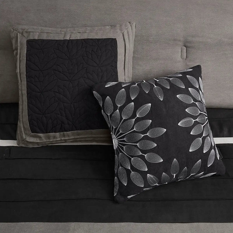 7 Piece Faux Suede Comforter Set Black California King by HouseOfZazla
