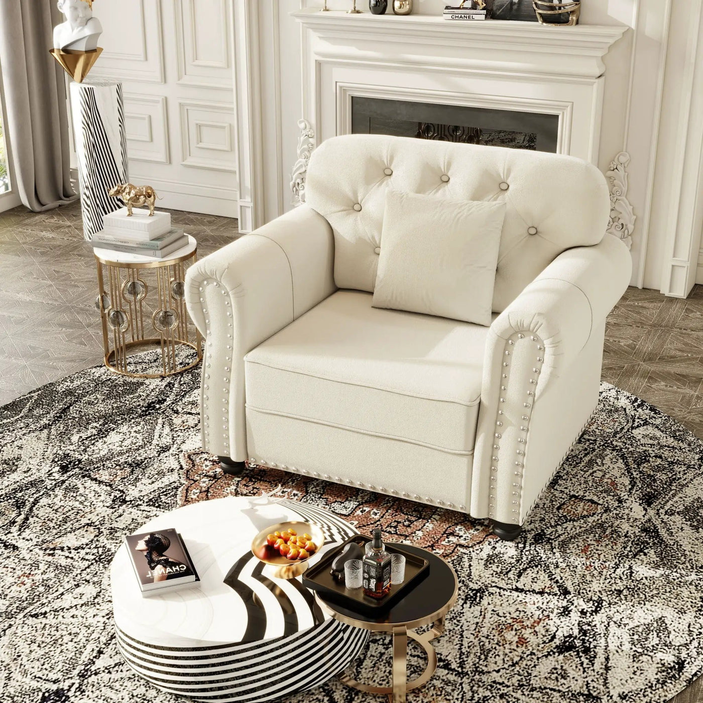 Upholstered Sofa With Nailhead Trim And Rolled Armrests by HouseOfZazla