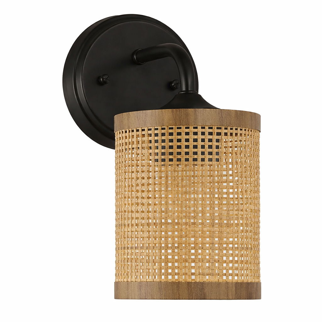 Reef - Single Lights Wall Sconce With Natural Shade Rustic Wicker Wall Light - Black / Rattan by HouseOfZazla