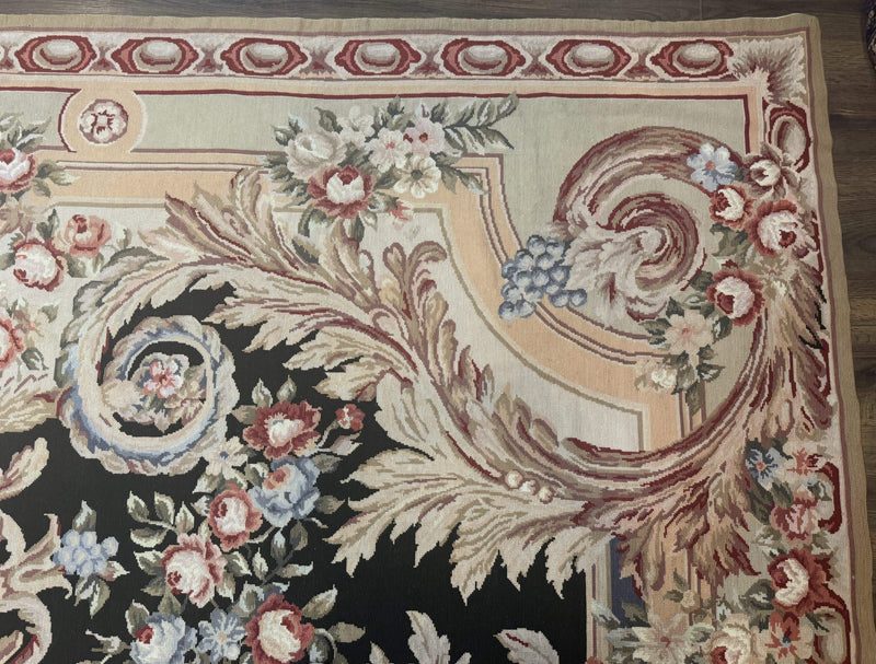 Wonderful Needlepoint Rug 10x14, Large Aubusson Carpet, Floral, Elegant, European Design by Jewel Rugs
