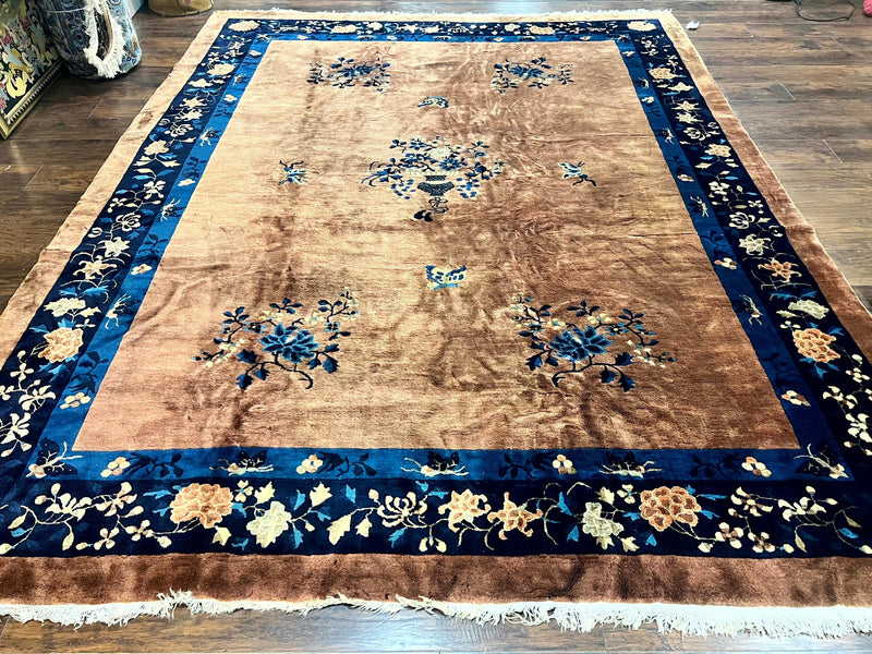 Antique Chinese Wool Rug 9x12, Large Peking Carpet, Handmade, Nichols Rug by Jewel Rugs