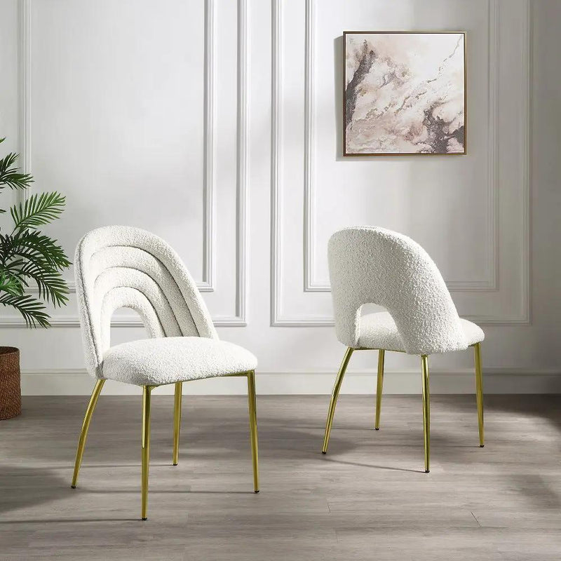 Fadri - Side Chair (Set of 2) - Teddy Sherpa & Mirrored Gold by Unique Piece Furniture