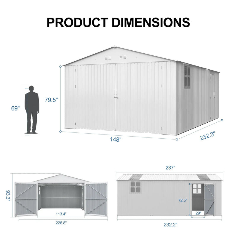 Outdoor Storage Shed 20x13 FT - Metal Garden Utility Shed by HouseOfZazla