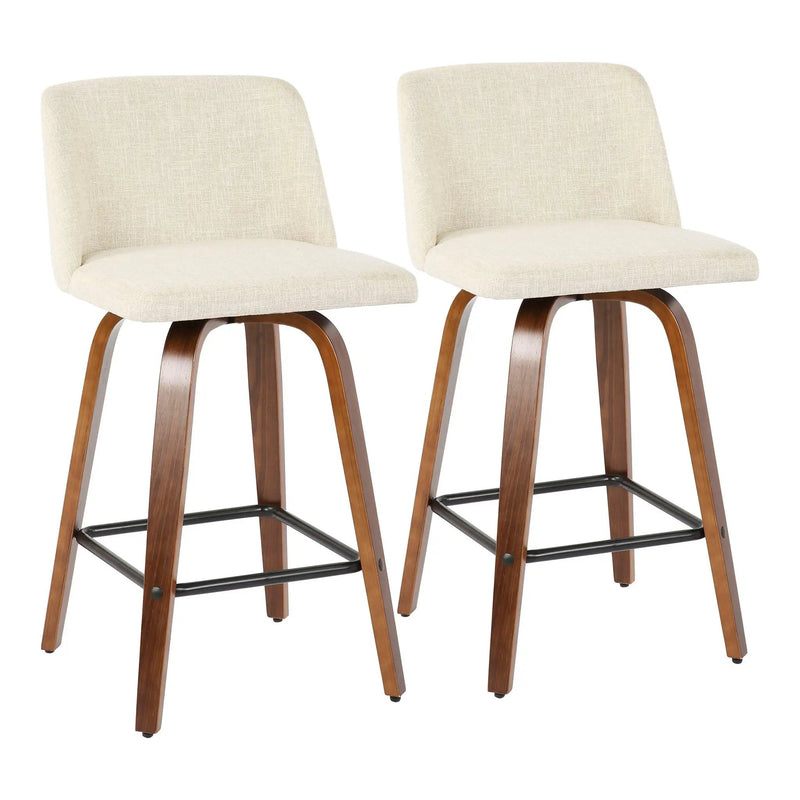 Toriano - Mid-Century Modern Counter Stool, Square Footrest (Set of 2) - Walnut / Cream by Unique Piece Furniture
