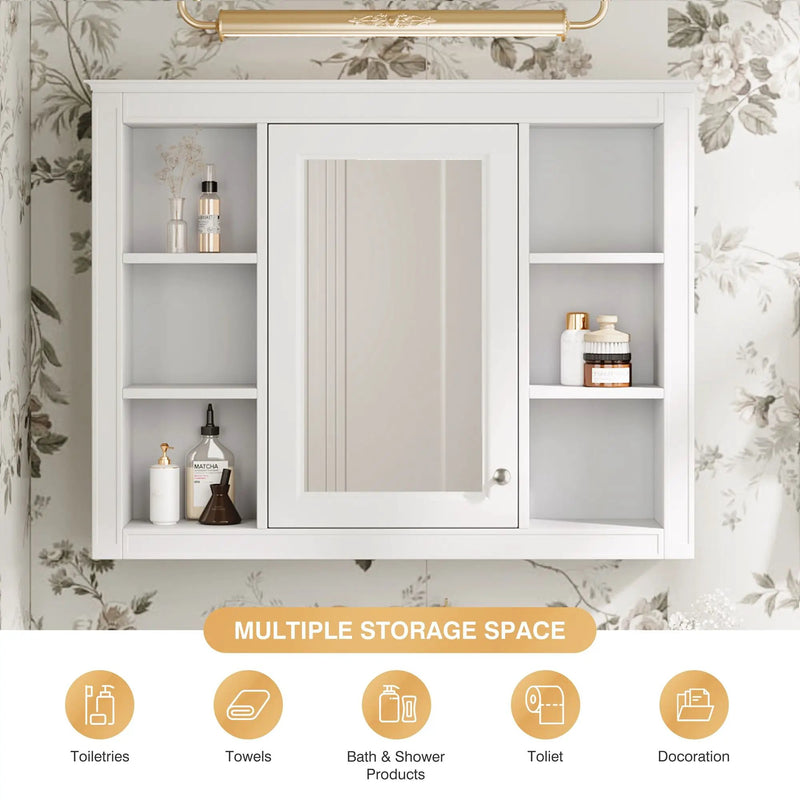 Wall Mounted Medicine Cabinet With Mirror, Storage Cabinet Featuring 6 Open Shelves And Adjustable Interior by HouseOfZazla