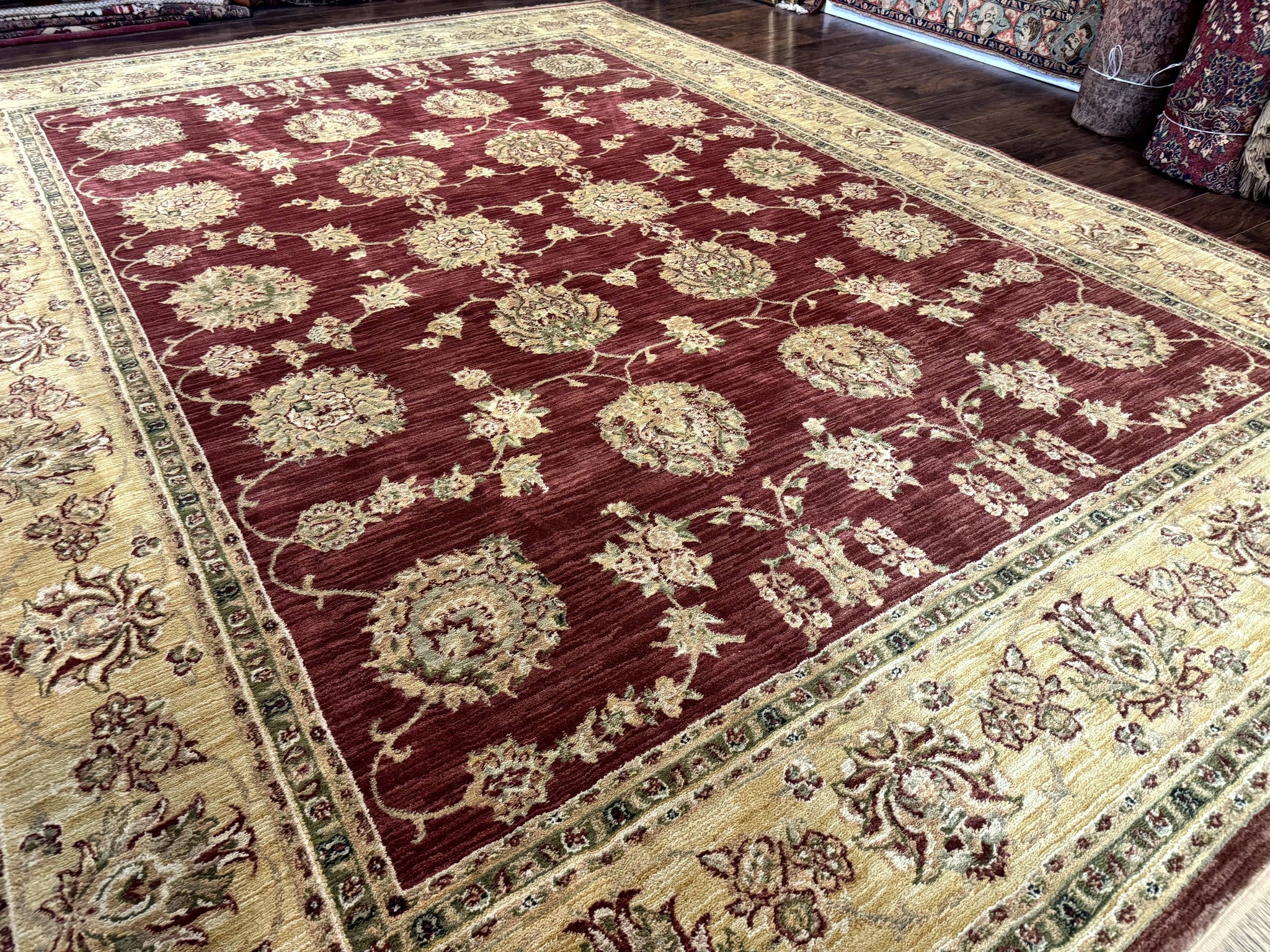 Traditional Wool Oriental Rug 9x13, Large Power Loomed Carpet, Burgundy by Jewel Rugs