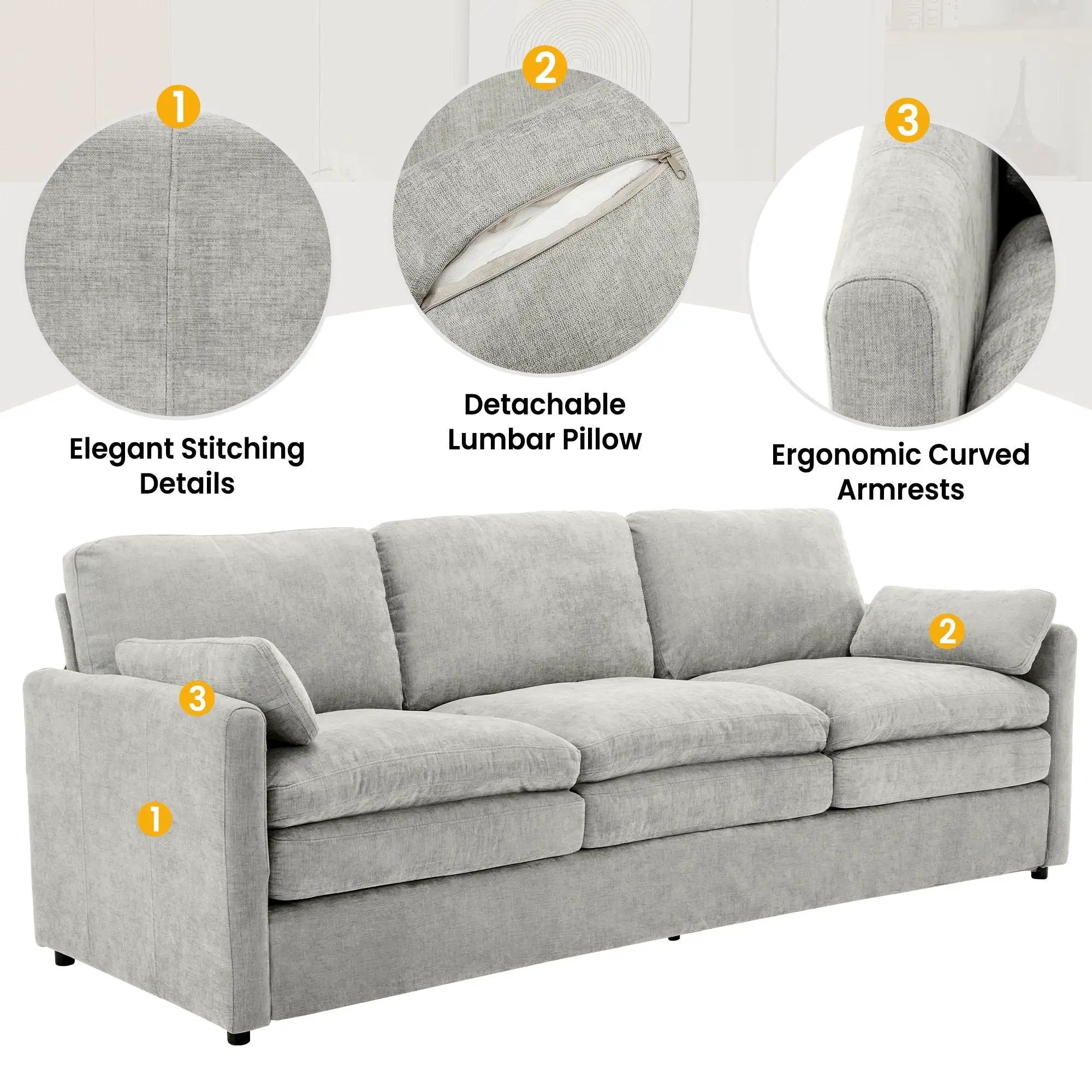 Cozy Upholstered 3 Seater Sofa With Double Cushion by Unique Piece Furniture