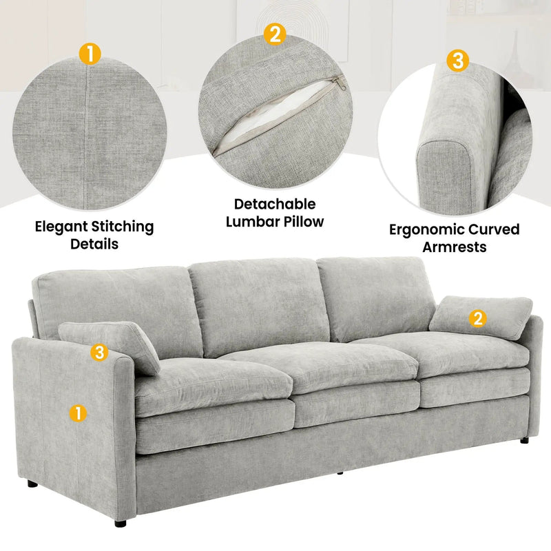 Cozy Upholstered 3 Seater Sofa With Double Cushion by Unique Piece Furniture