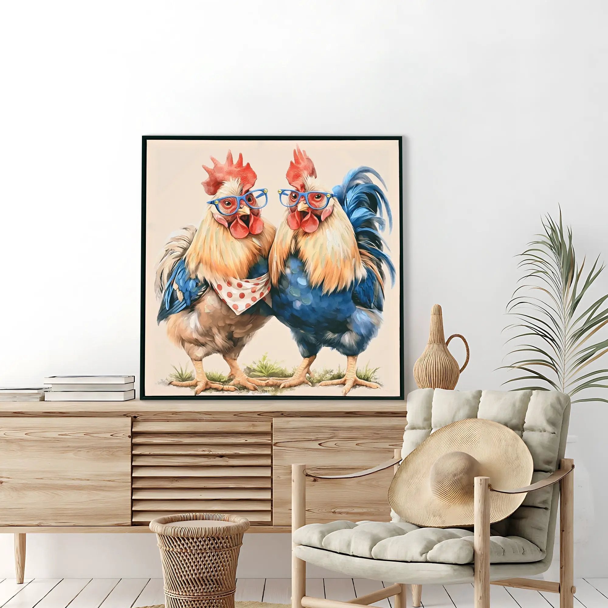 Farmhouse Rooster Wall Art, Rustic Canvas Print 24" x 24" by HouseOfZazla