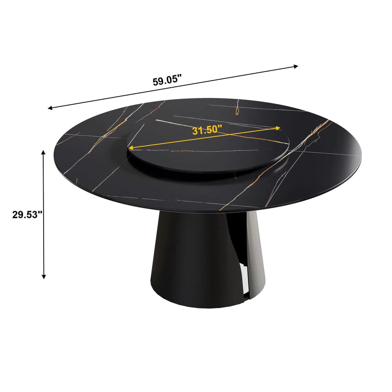 53.15" Round Modern Artificial Stone Carbon Steel Base Dining Table, Can Accommodate 6 People - Black / Gold by HouseOfZazla