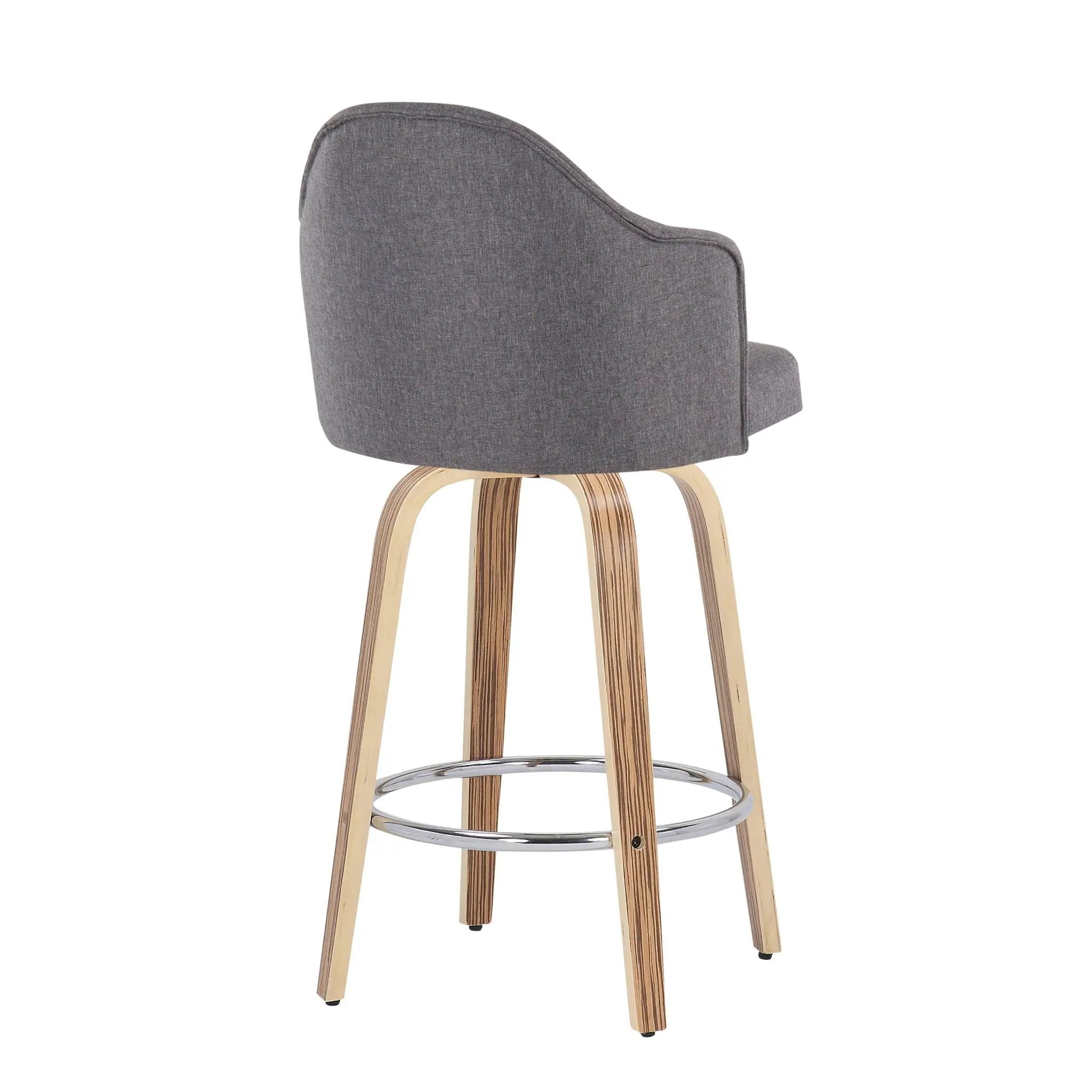 Ahoy - Mid-Century Modern Fixed Height Counter Stool With Zebra Legs / Round Chrome Footrest (Set of 2) - Gray by HouseOfZazla