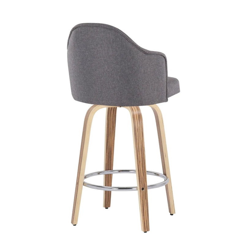Ahoy - Mid-Century Modern Fixed Height Counter Stool With Zebra Legs / Round Chrome Footrest (Set of 2) - Gray by HouseOfZazla