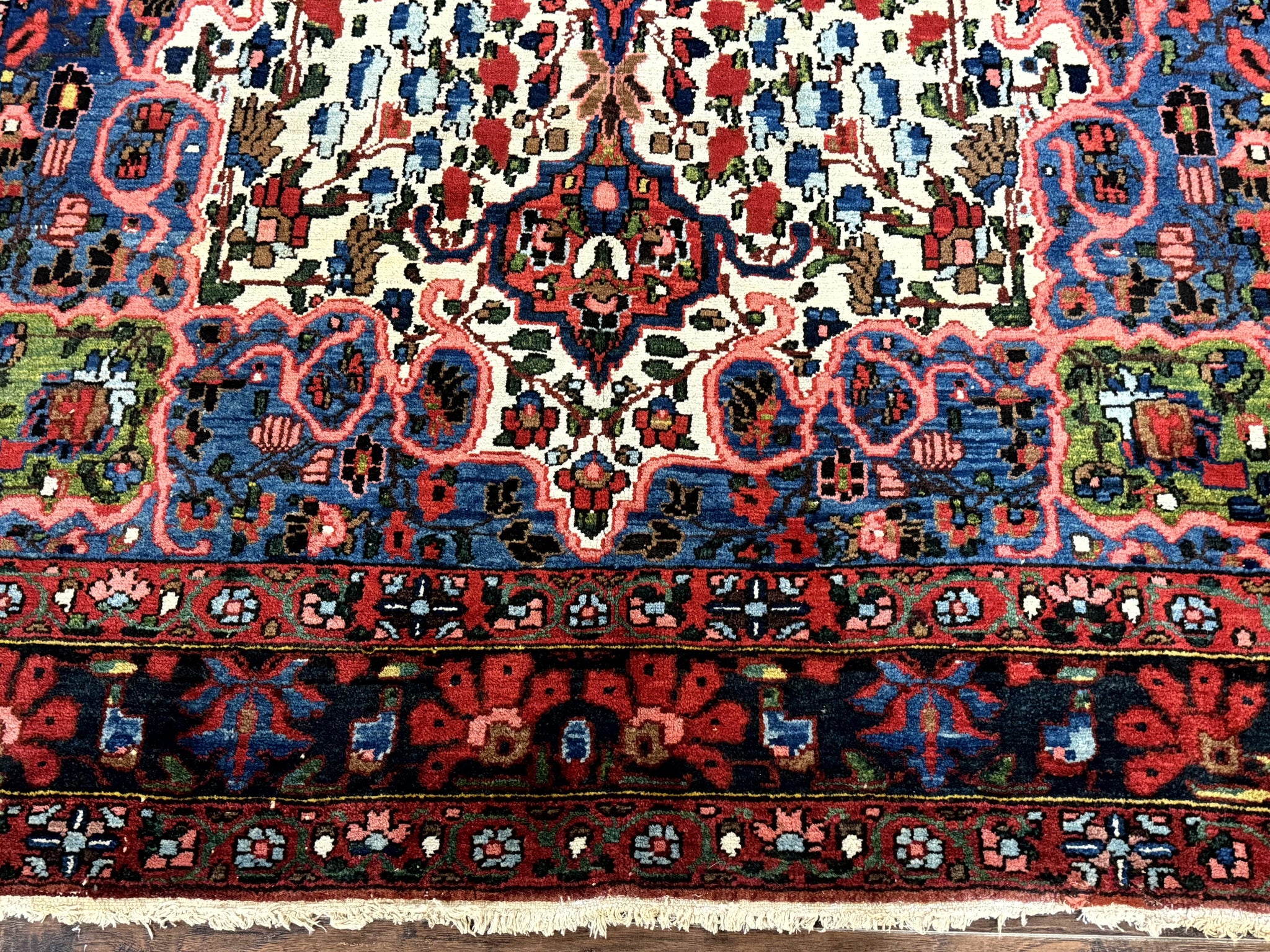 Persian Bakhtiari Rug 7x10, Antique Persian Carpet, Colorful, Great Colors, Ivory Red Blue, Rare Tribal Rug by Jewel Rugs