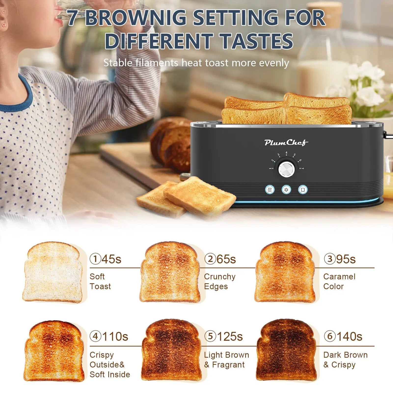 4-Slice Stainless Steel Toaster with 7 Browning Settings by HouseOfZazla