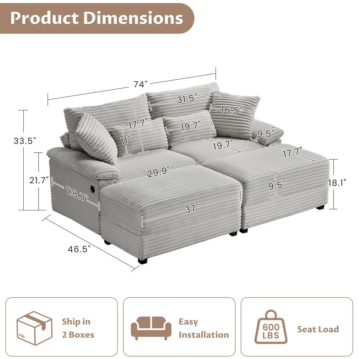 Double Chaise Lounge Set with Reversible Ottoman by HouseOfZazla