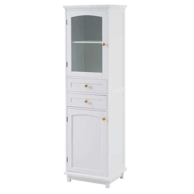 Tall Bathroom Storage Cabinet With Glass Doors, Free-Standing, Two Drawers, And Adjustable Shelves, Board, Painted Perfect For Displaying Your Favorite Items by HouseOfZazla