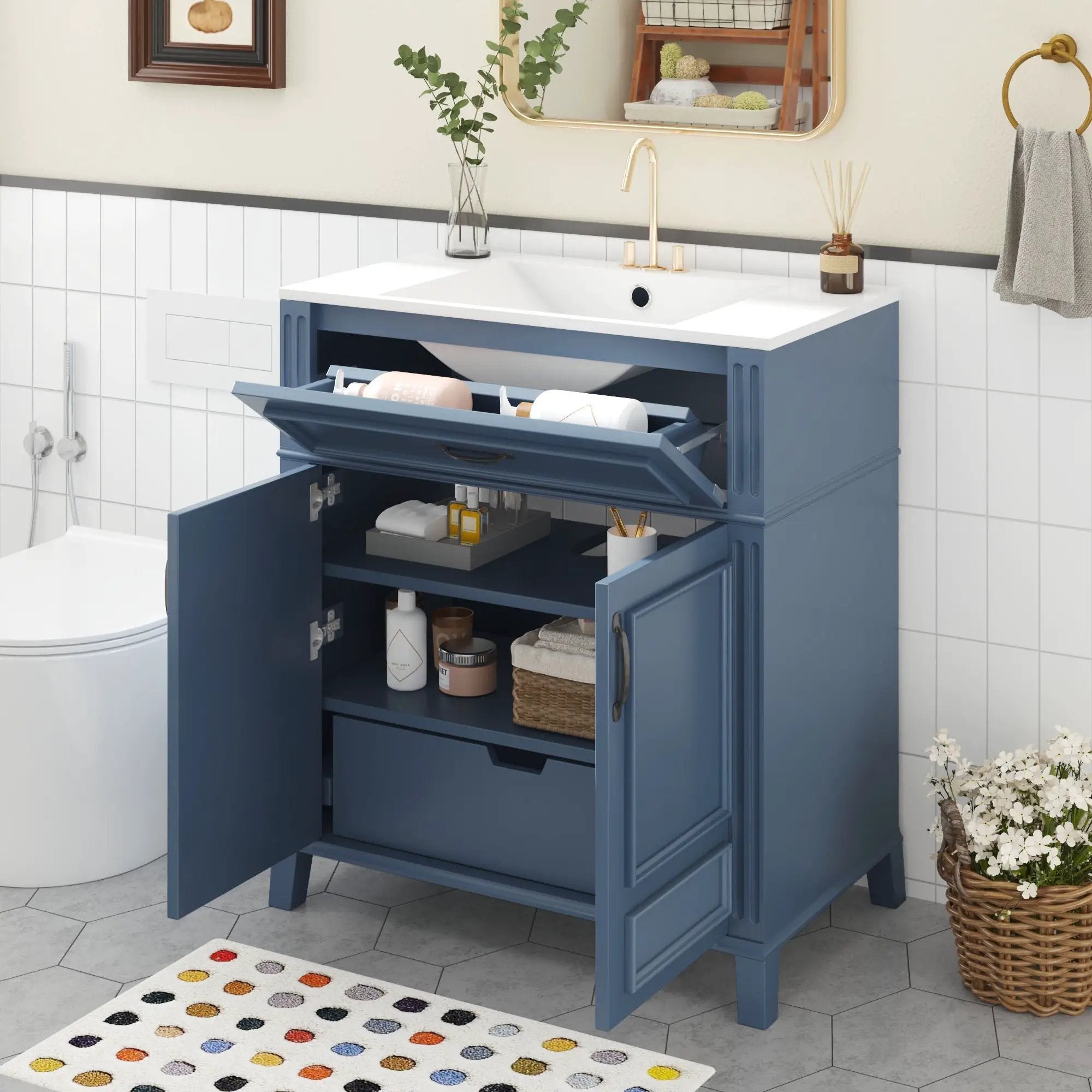 Bathroom Vanity With Sink Storage Cabinet - Blue by HouseOfZazla