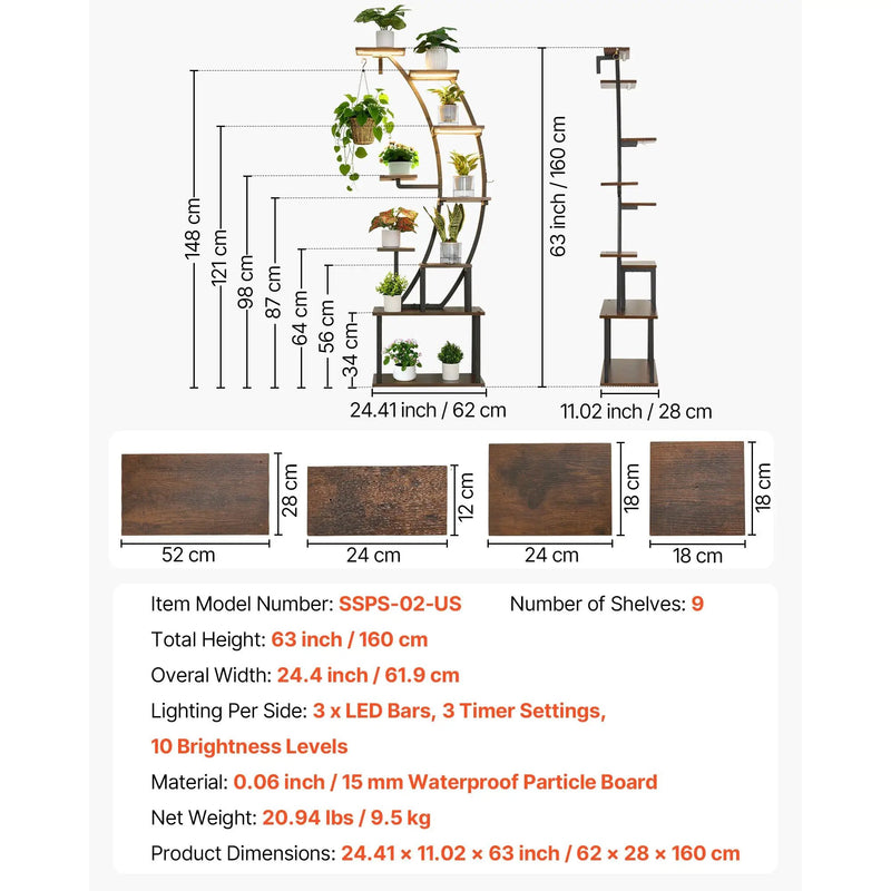63 in Tall Indoor Plant Stand with Grow Lights, photo 8 of 9
