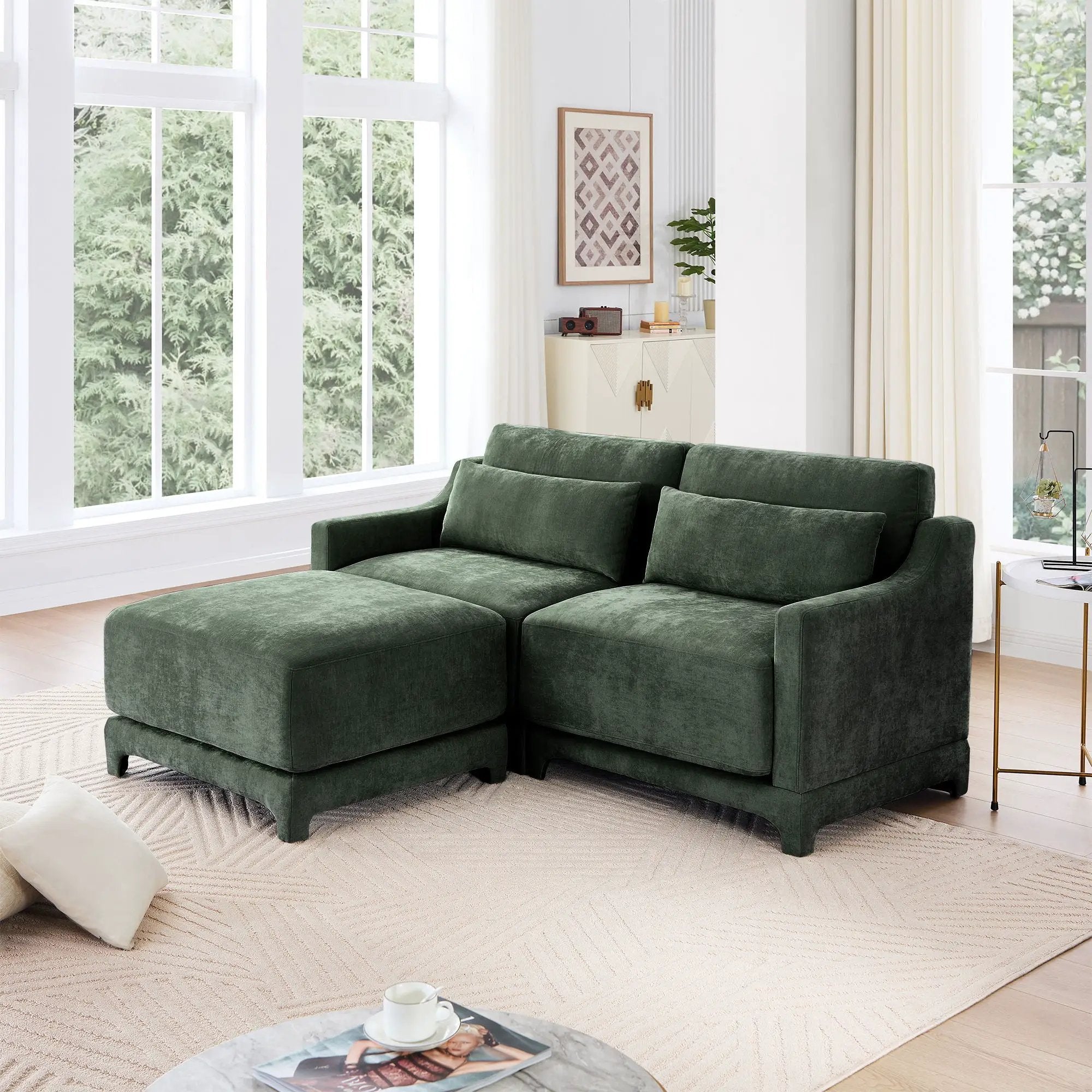 Stylish Sofa With Ottoman And Lumbar Pillows, Ergonomic Design by HouseOfZazla