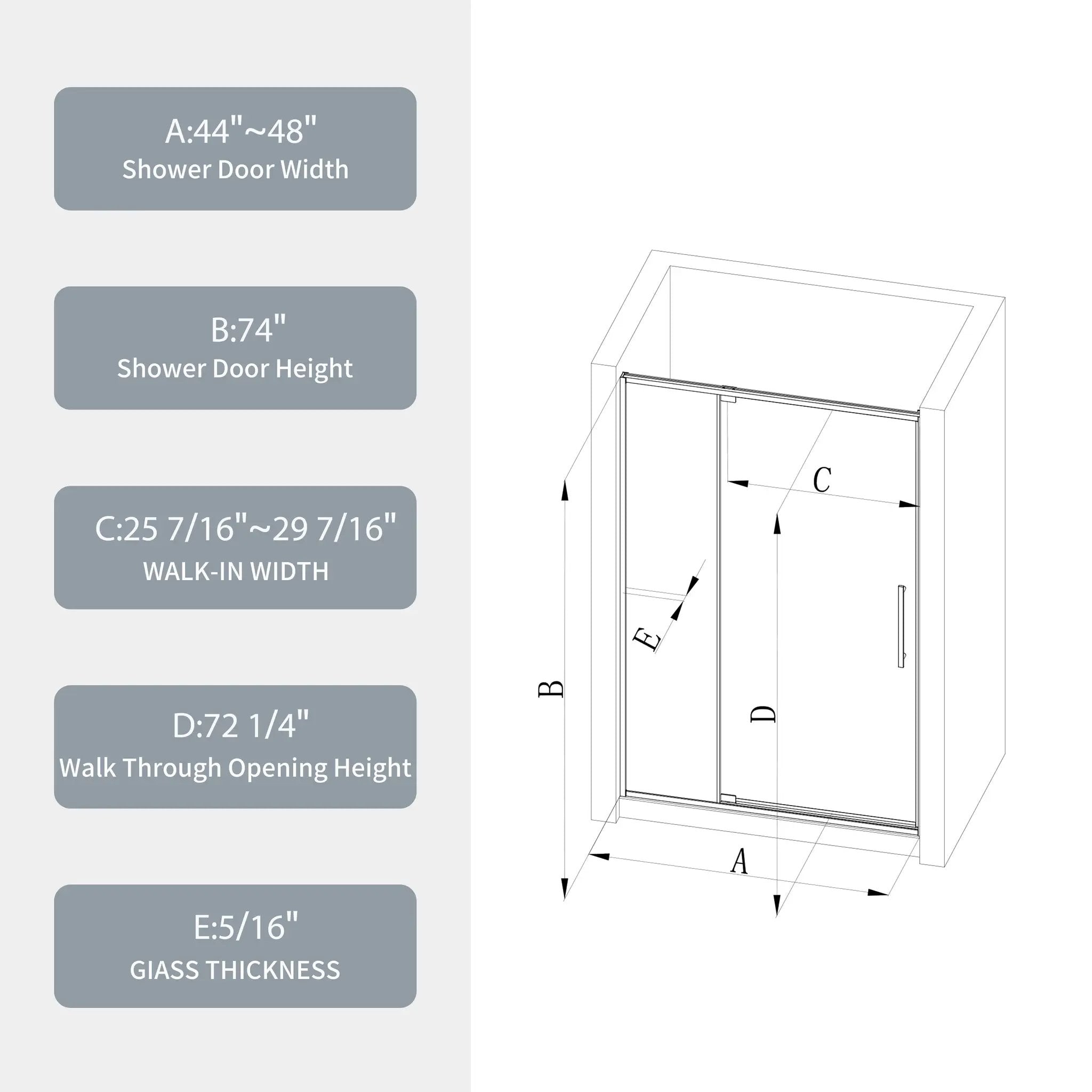 44-48"W x 74"H Pivot Shower Door with Brushed Nickel Finish by HouseOfZazla